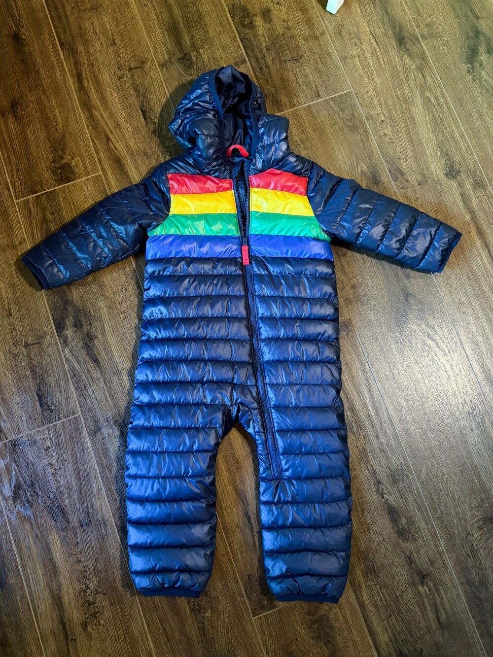Primary Baby Lightweight Puffer Winter Snow Suit Bib In Rainbow Stripe 18-24M